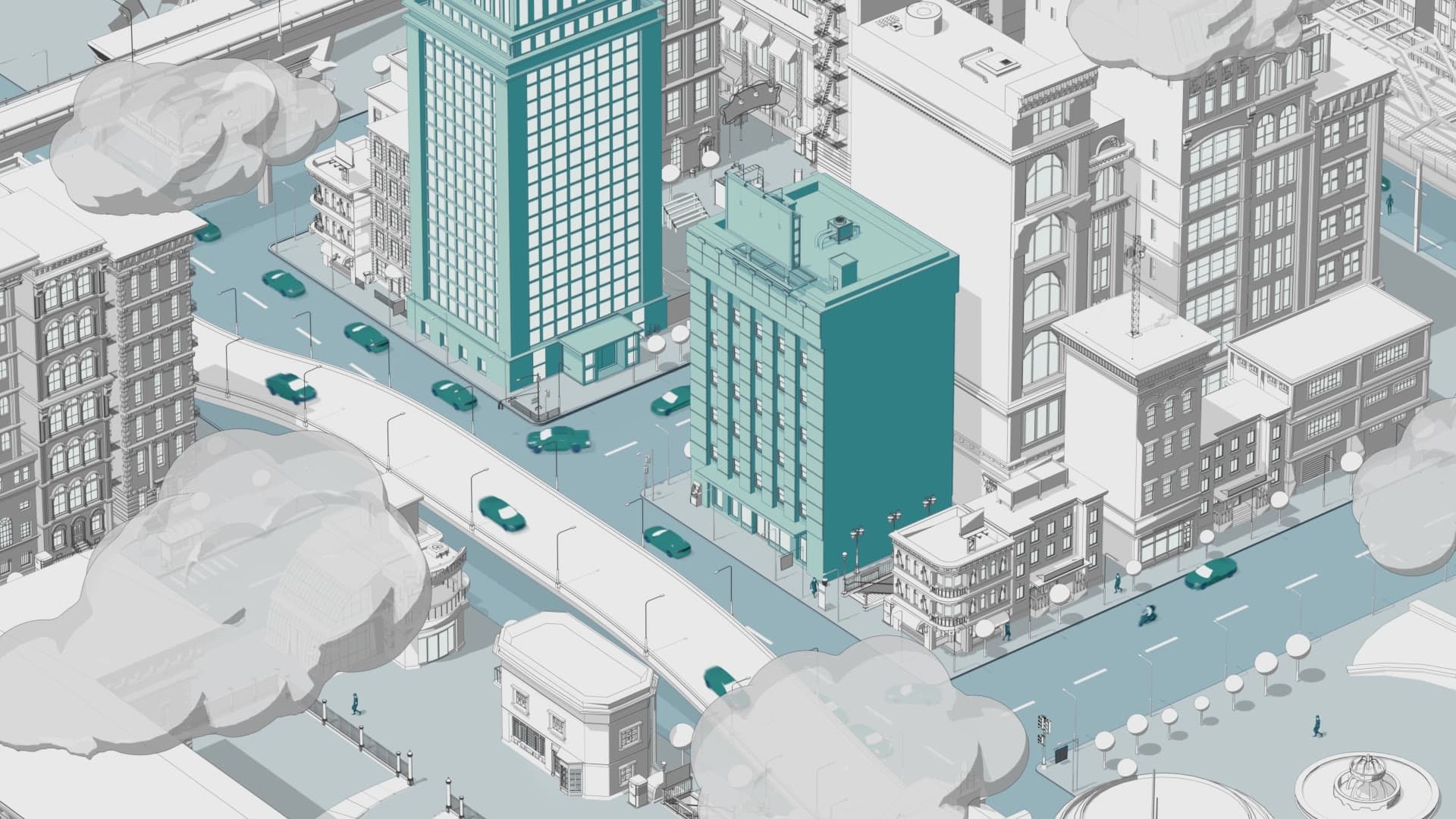 A delivery being replayed: the rider crosses the ground floor, climbs, and reaches the door.